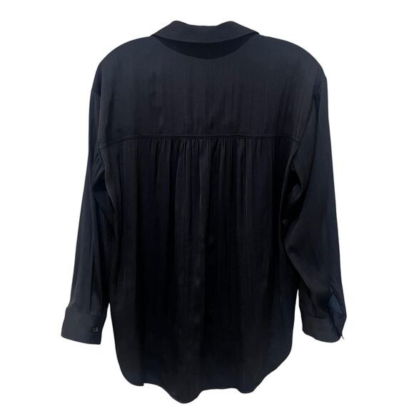Anthropologie Shirt Womens Small Petite Black Loose Button Front Blouse Top - Picture 4 of 9